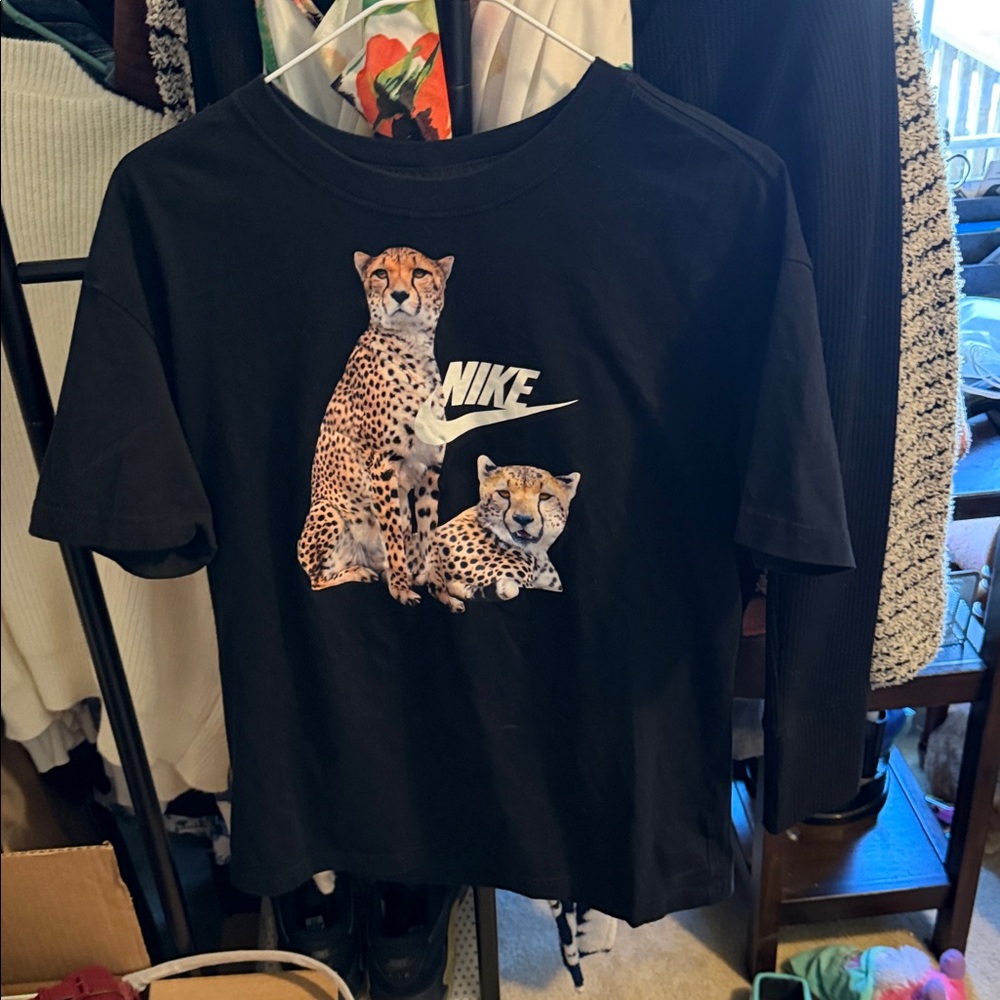 Nike Black Short Sleeve Tee with Cheetah Graphic